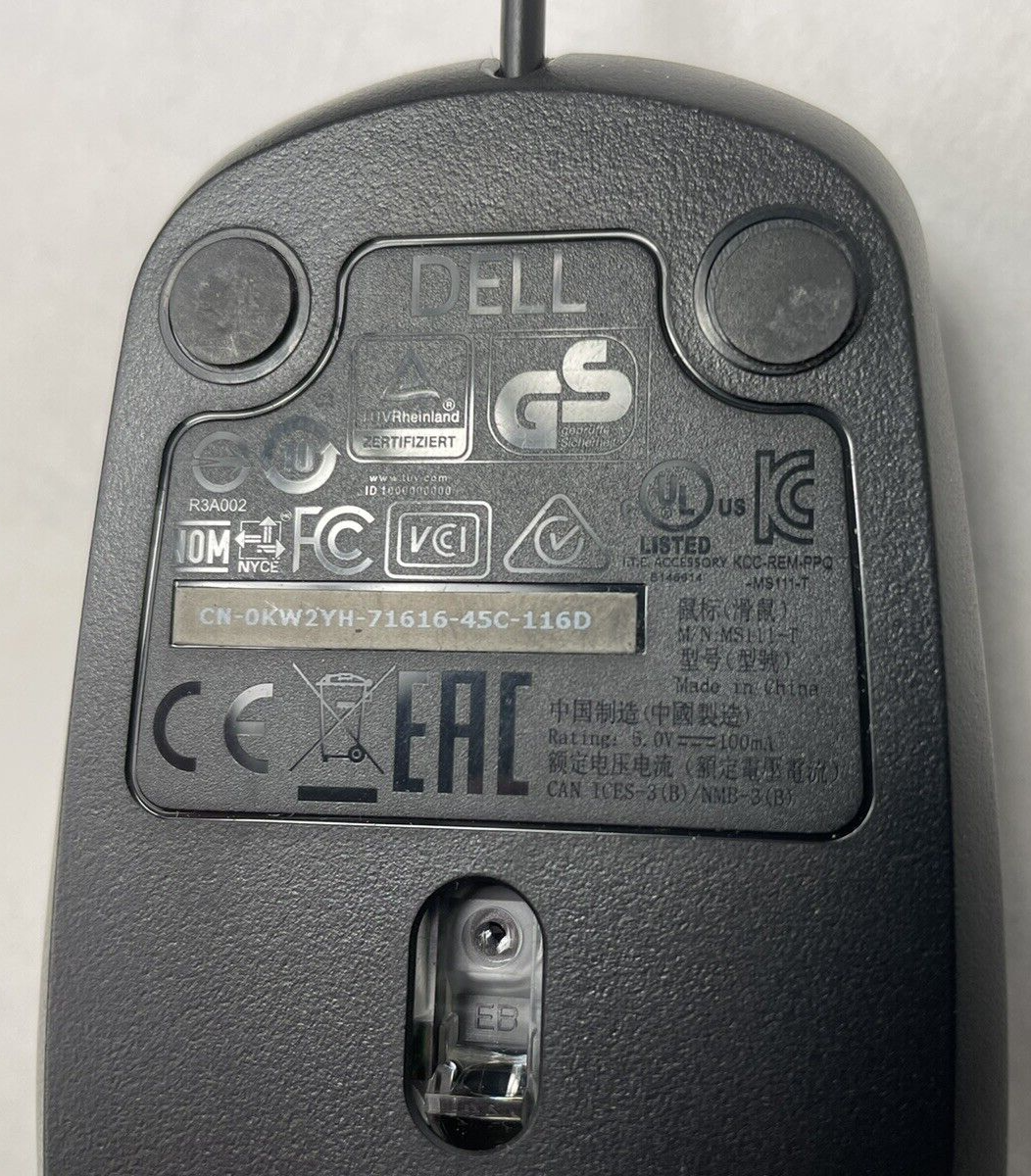 Dell MS111-T USB Optical Wheel Mice Lot of 4