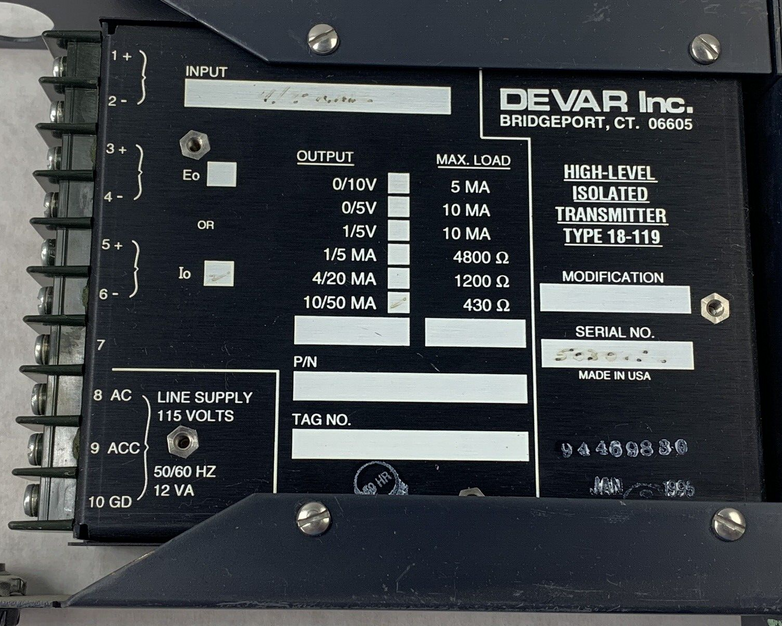 DEVAR 18-119 High Level Isolated Transmitter 10/50 MA  Lot of 2