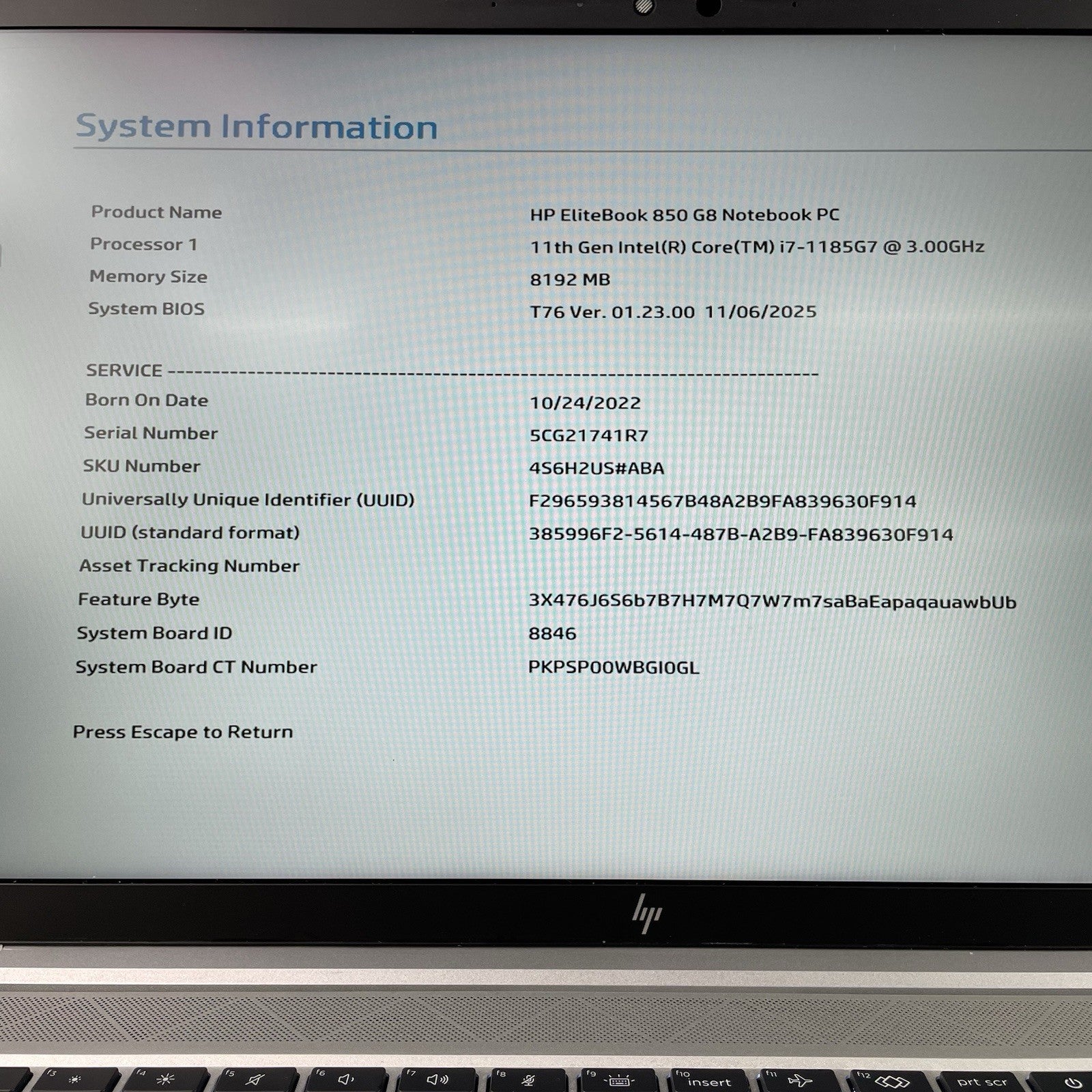 HP EliteBook 850 G8 15.6" i7-1185G7 3.00 GHz 8 GB RAM No SSD/OS/AC - Bad USB2