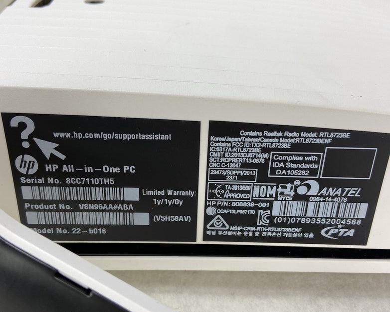 HP 22-B016 AIO Intel Pentium J3710 1.6GHz 4GB RAM No HDD No OS