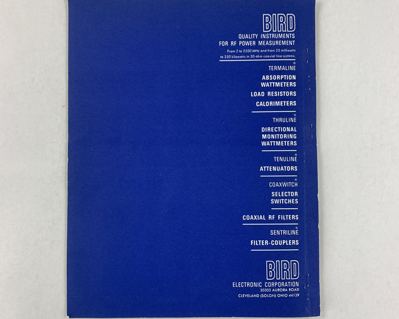 Bird 8322 Tenuline Model 8322 Coaxial Attenuator Instruction Manual