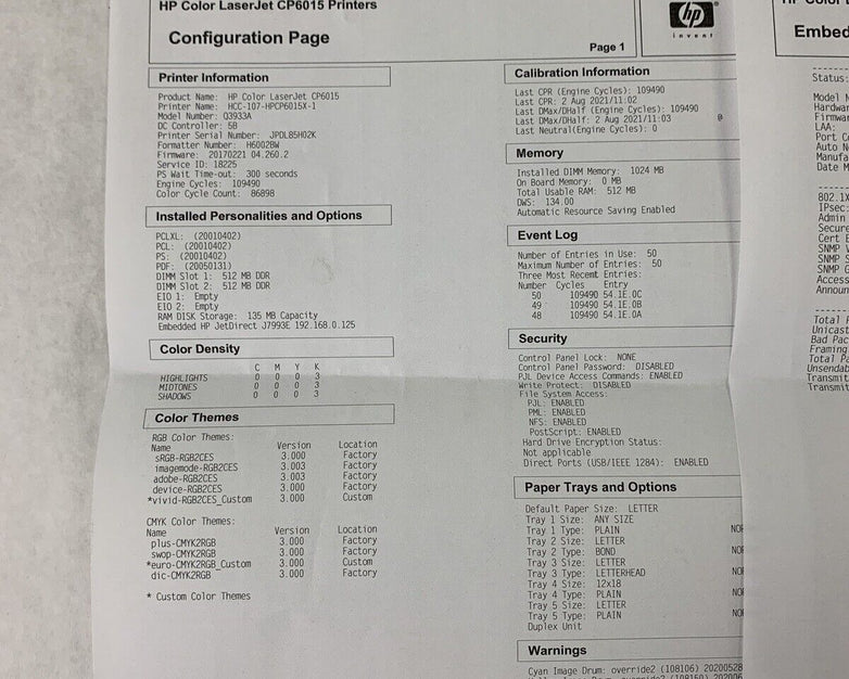 HP CP6015x Color LaserJet Printer Q3933A Tested