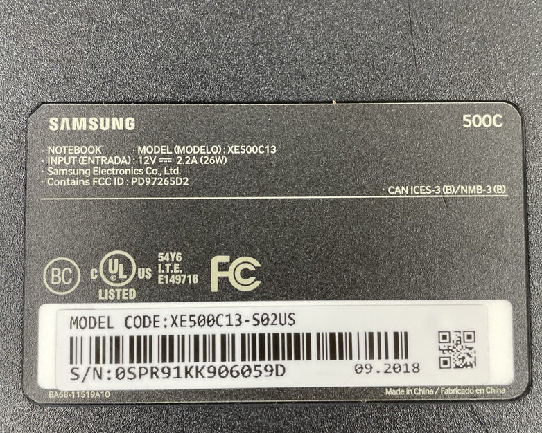 Samsung NoteBook 500C XE500C13 11.6" Celeron N3060 1.60 GHz 4 GB RAM 16 GB SSD