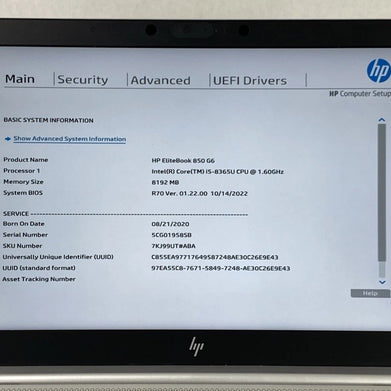 HP EliteBook 850 G6 Intel Core i5-8365U 1.60 GHz 8 GB RAM 15.6" No HDD No OS