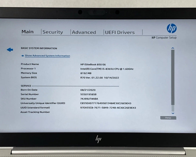 HP EliteBook 850 G6 Intel Core i5-8365U 1.60 GHz 8 GB RAM 15.6" No HDD No OS