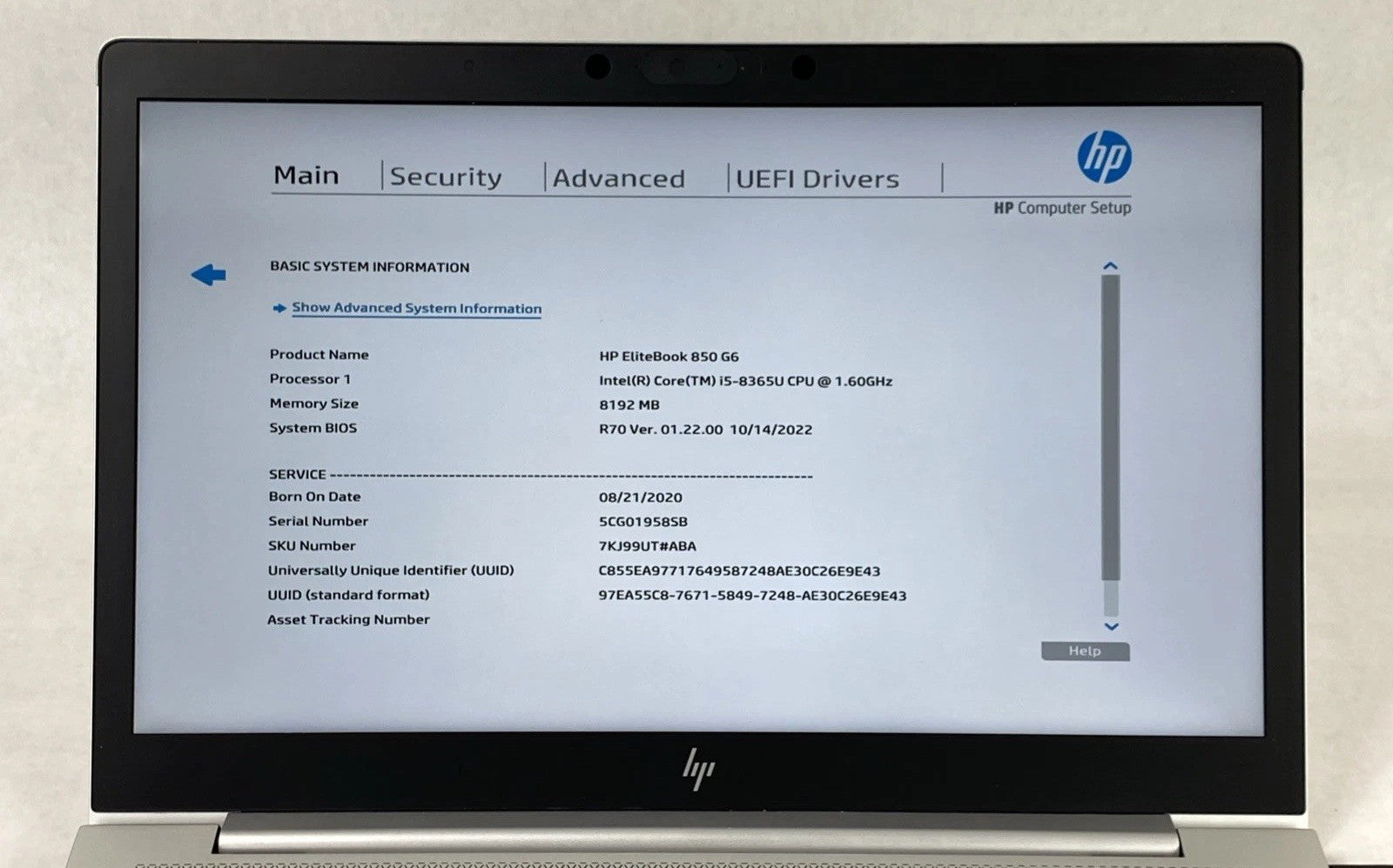 HP EliteBook 850 G6 Intel Core i5-8365U 1.60 GHz 8 GB RAM 15.6" No HDD No OS