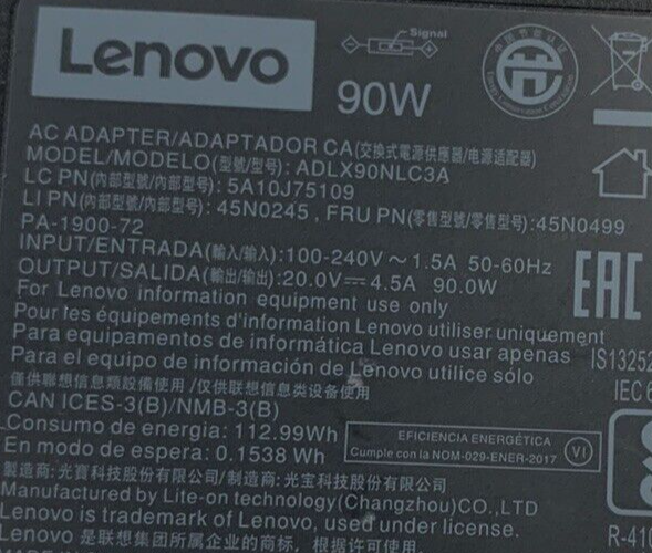 Mixed Lot of 5 Lenovo 20V 4.5A 90W AC Power Adapter