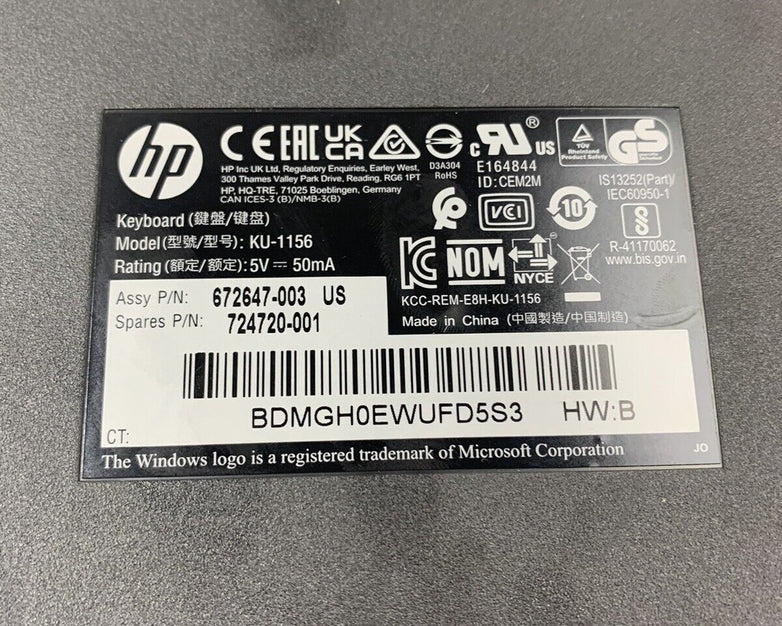 Lot 2 HP USB Wired Keyboard Model KU-1156