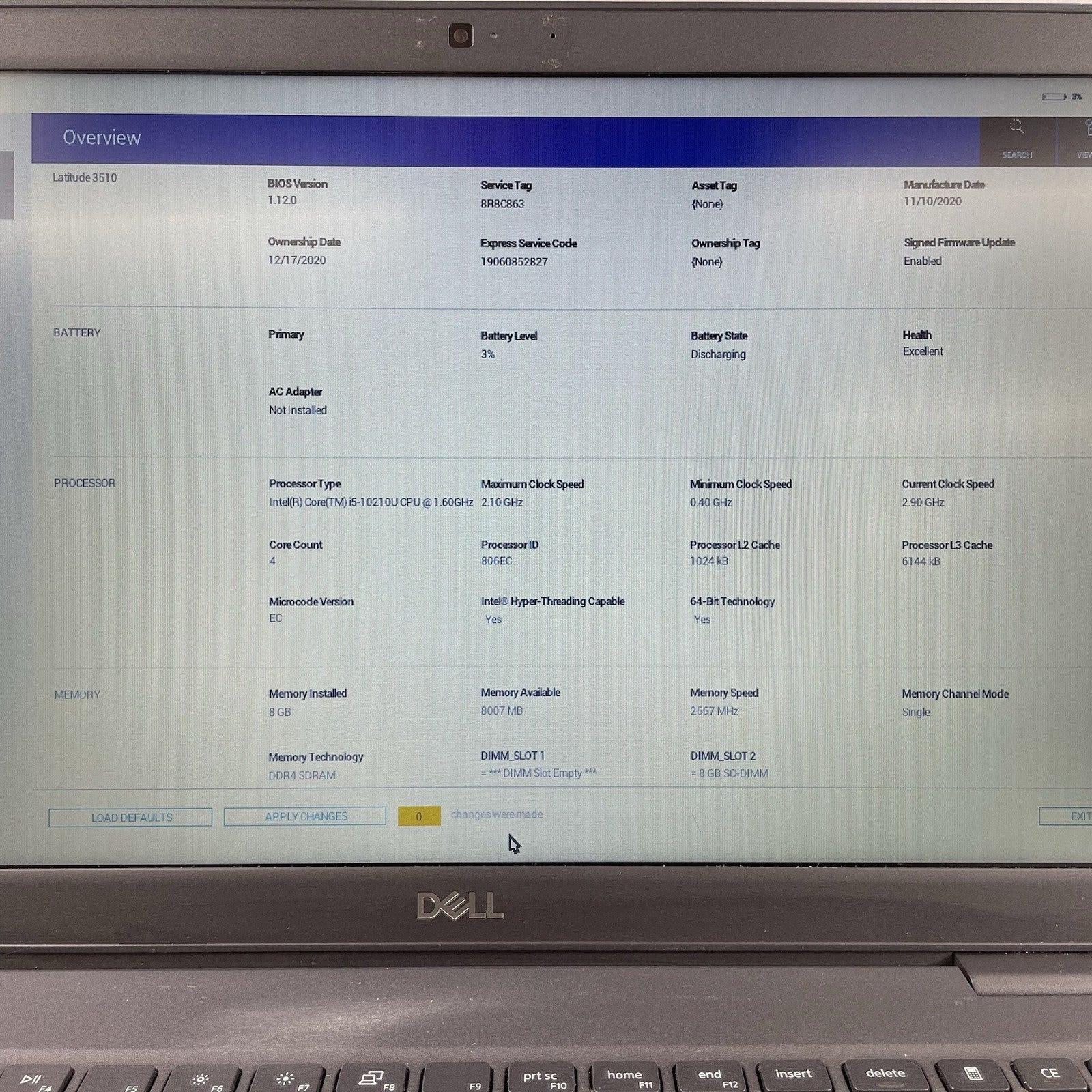 Dell Latitude 3510 15.6" i5-10210U 1.60 GHz 8 GB RAM No SSD/OS/AC - Scratched2