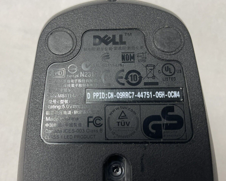 Dell MS111-L/MS111-L(B) USB Wired Optical Mouse Black with Scroll Wheel Lot of 4