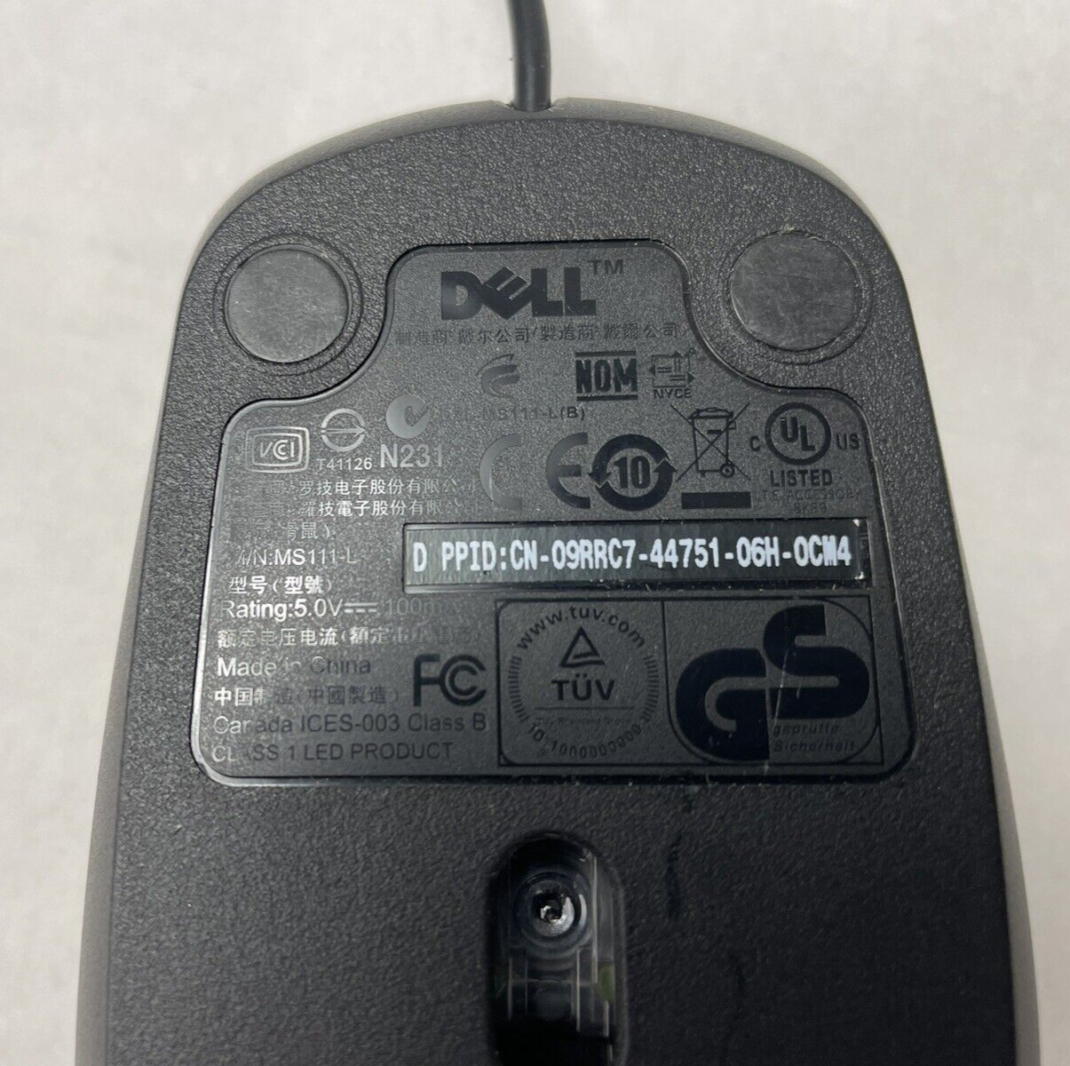 Dell MS111-L/MS111-L(B) USB Wired Optical Mouse Black with Scroll Wheel Lot of 4