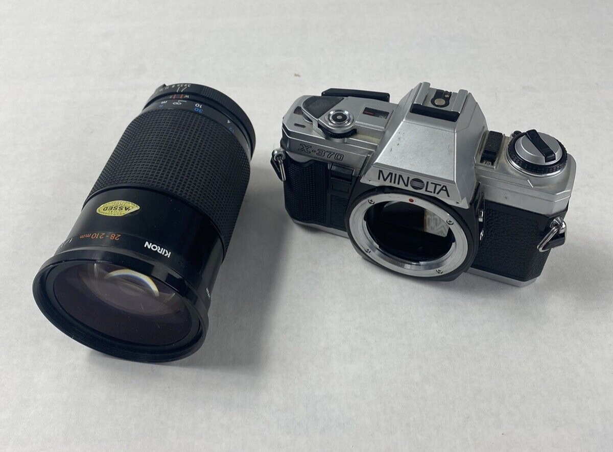Minolta X-370 35mm SLR Camera with Kiron Macro Lens 28-210mm f/3.8-5.6 Untested