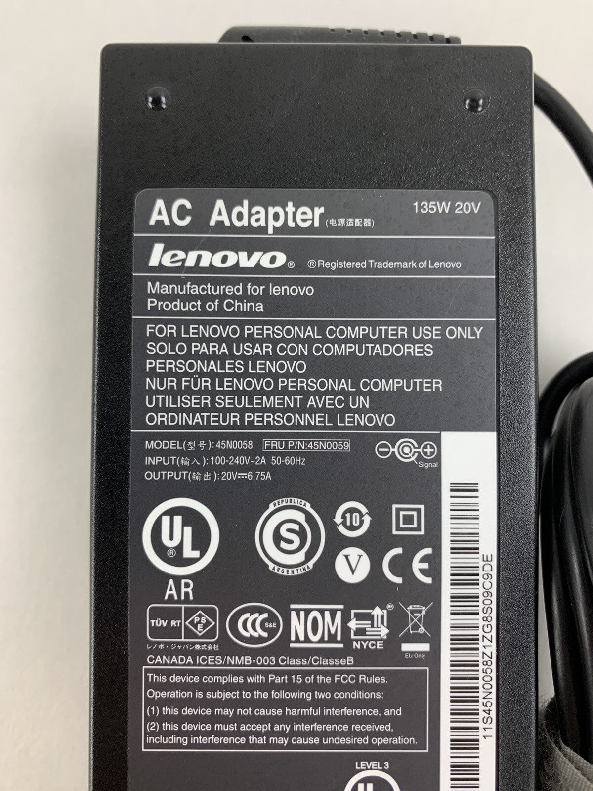 Lenovo 45N0058 FRU P/N 45N0059 ThinkPad 135W 20V AC Power Adapter Lot of 2