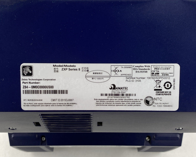 Zebra ZXP Series 8 Dual-Sided Retransfer ID Card Printer
