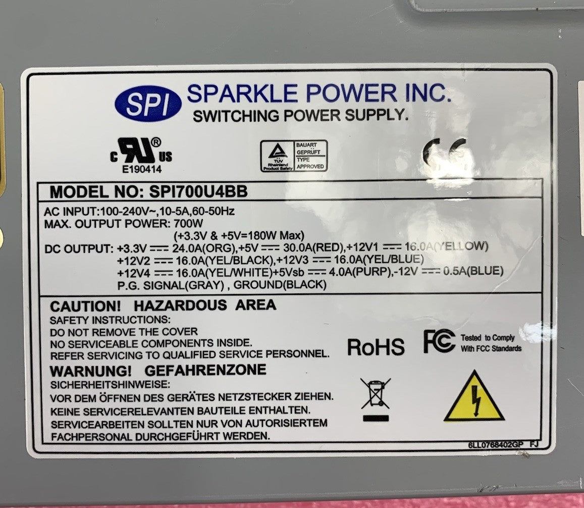 Sparkle Power SPI700U4BB 700W Switching Power Supply