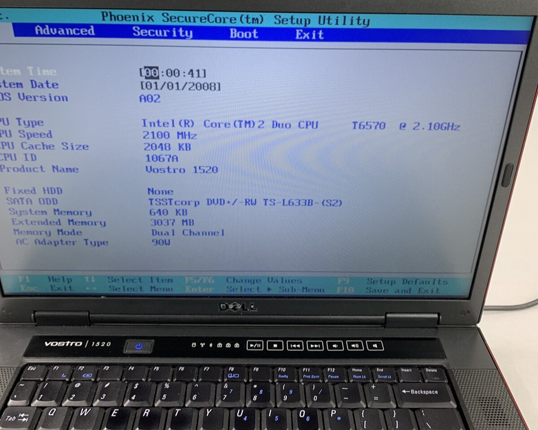 Dell Vostro 1520 Core 2 Duo T6570 2.10 GHz 3 GB Ram No OS No HDD No Batt No AC