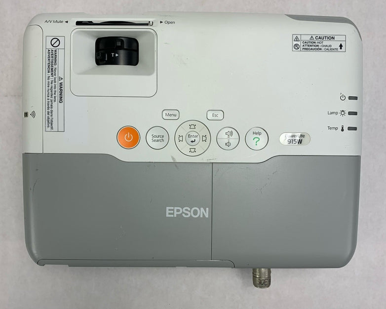 Epson H388A PowerLite 915W Projector 1293 Lamp Hours No Remote - Yellow Display