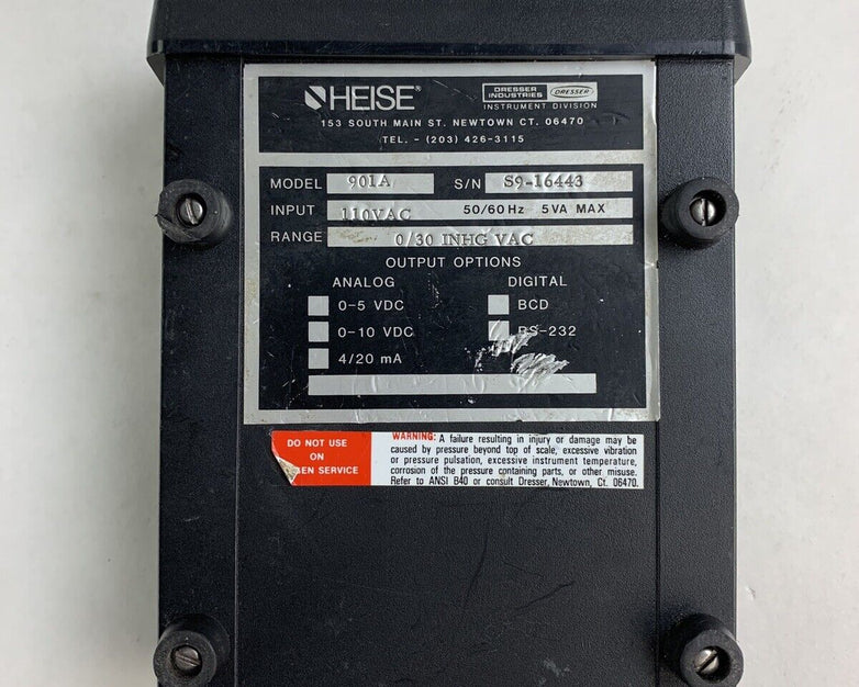 Heise 901A Digital Pressure Indicator 110 VAC 50/60 Hz 5VA Power Tested
