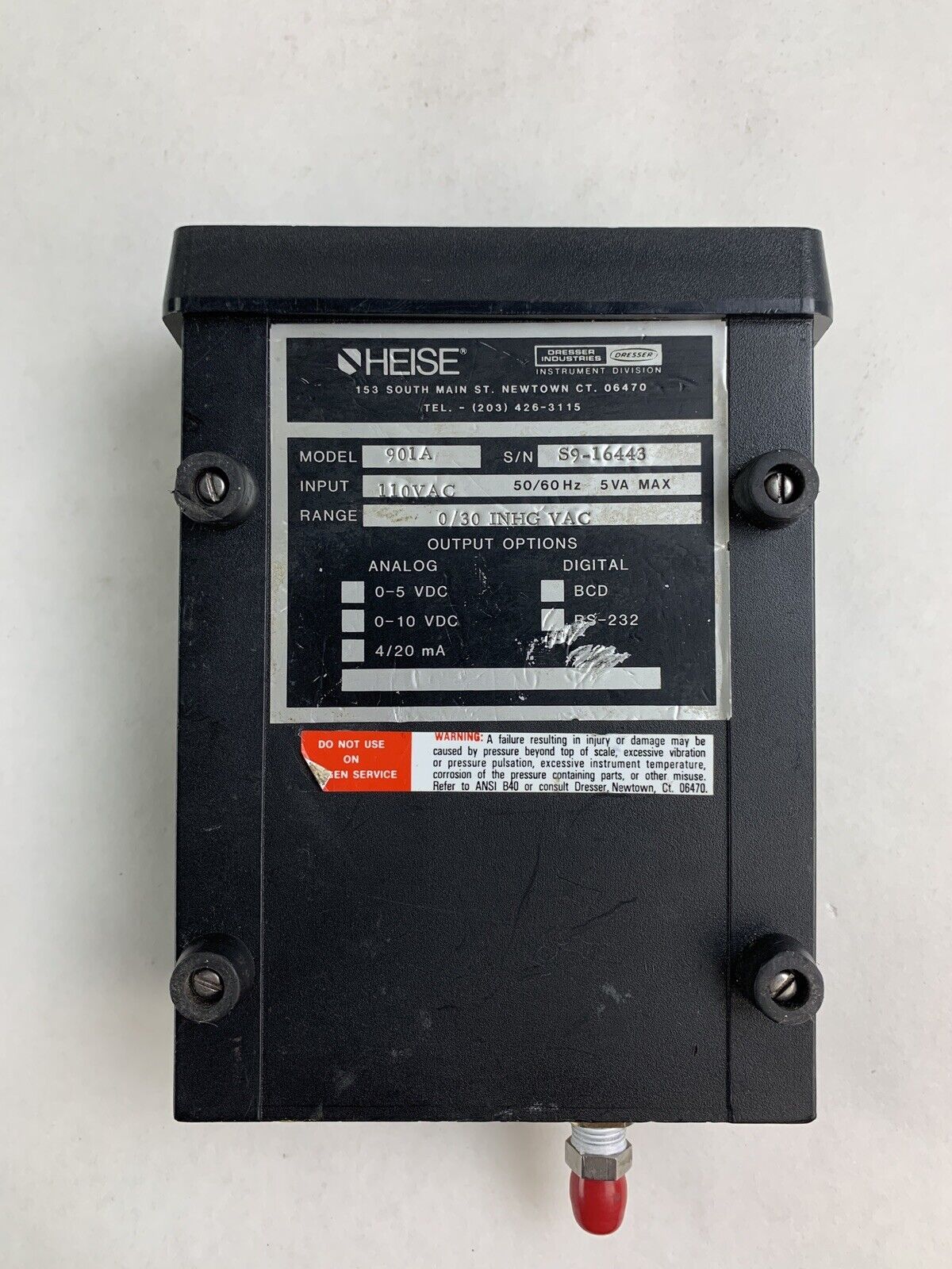 Heise 901A Digital Pressure Indicator 110 VAC 50/60 Hz 5VA Power Tested