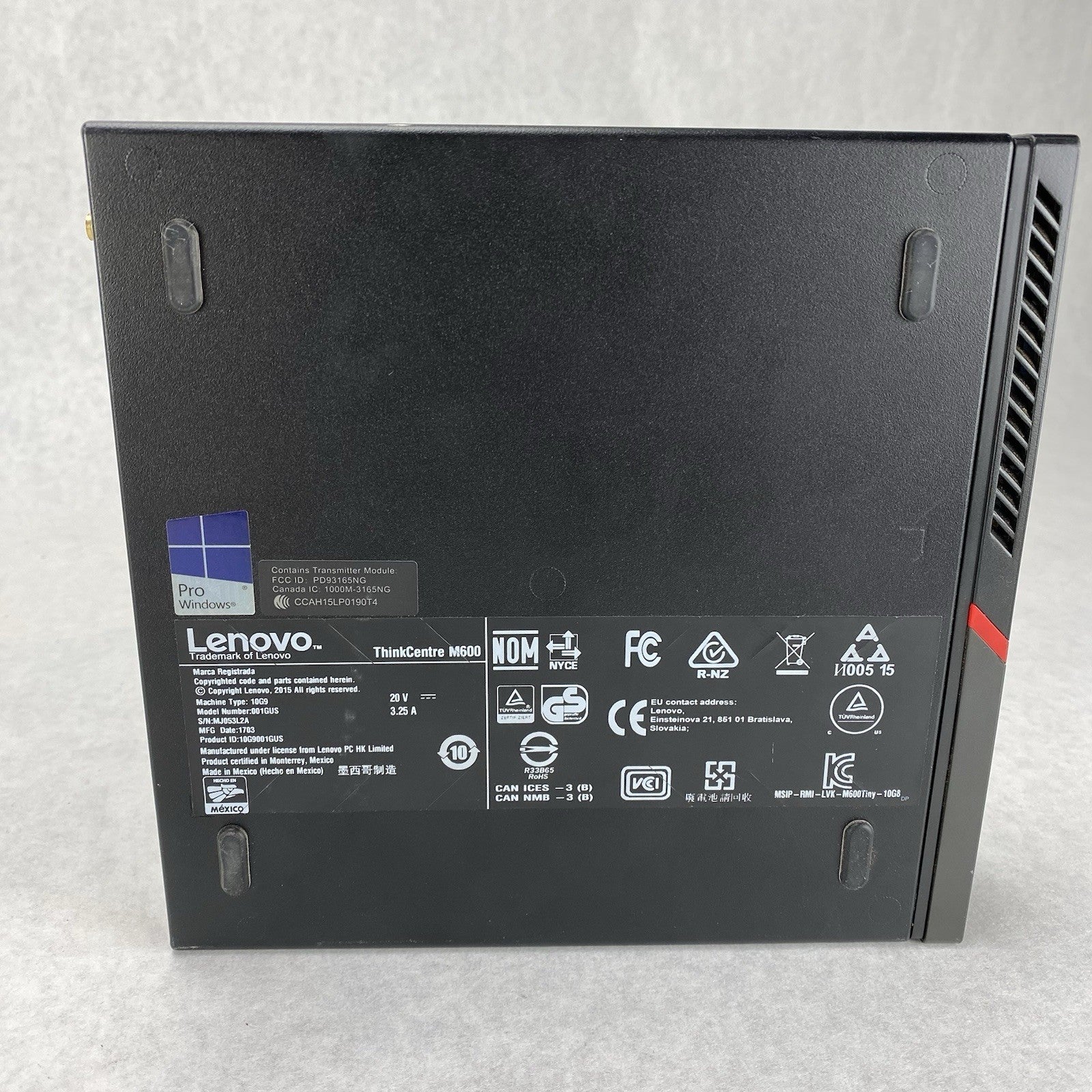 Lenovo ThinkCentre M600 Micro Pentium J3710 1.6GHz 4GB RAM No HDD OS Power Cord