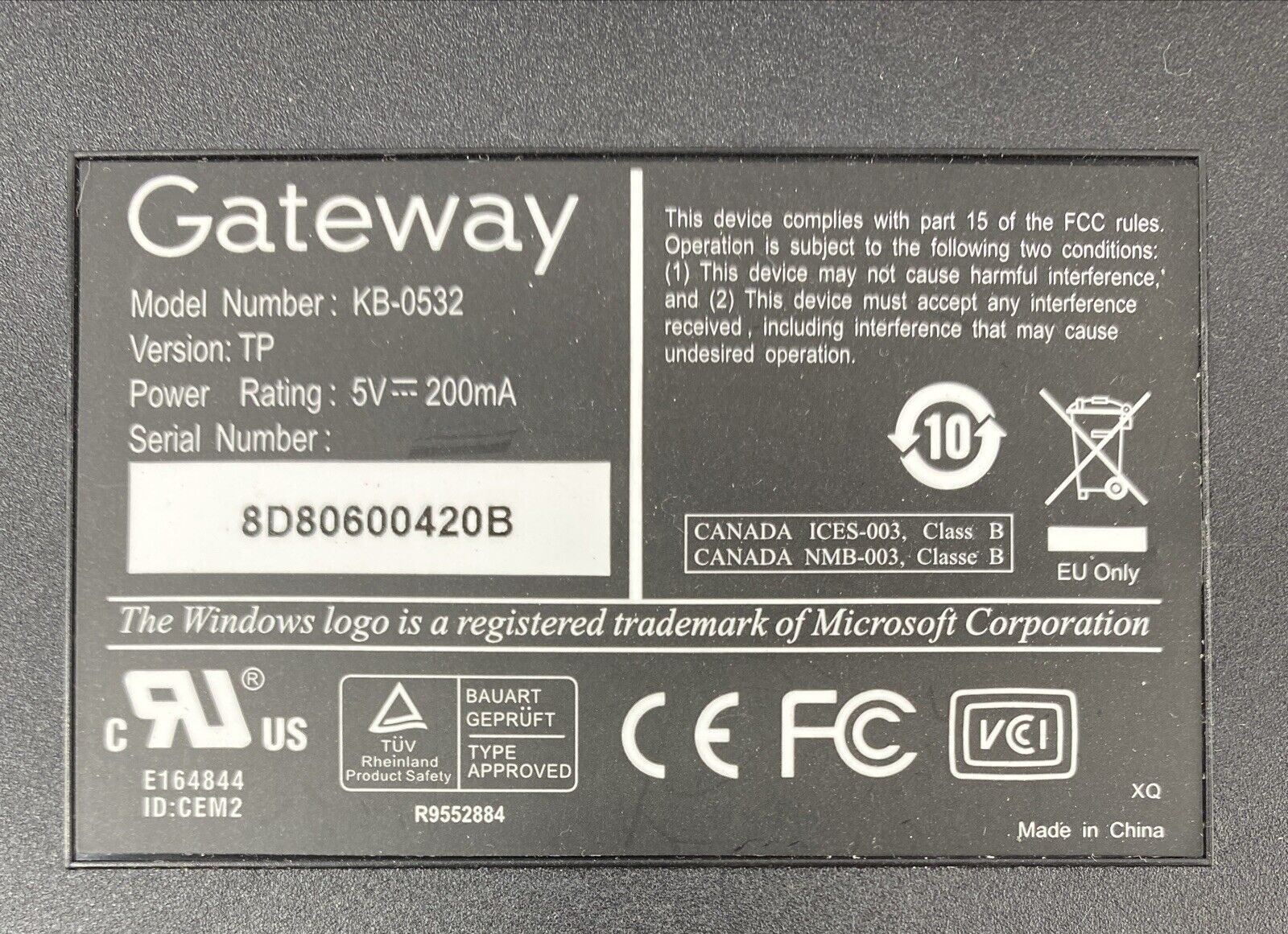 Gateway KB-0532 PS/2 Computer Audio Controls Wrist Rest Keyboard