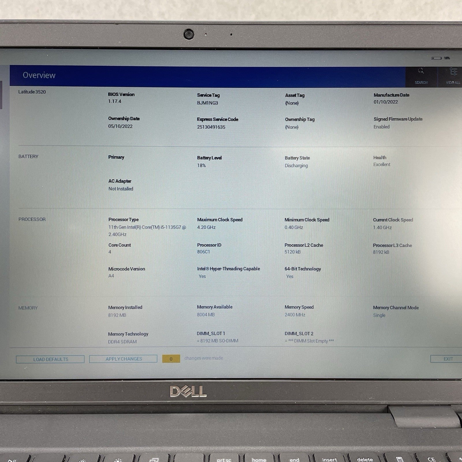 Dell Latitude 3520 15.6" i5-1135G7 2.40 Ghz 8 GB RAM No SSD/OS/AC2