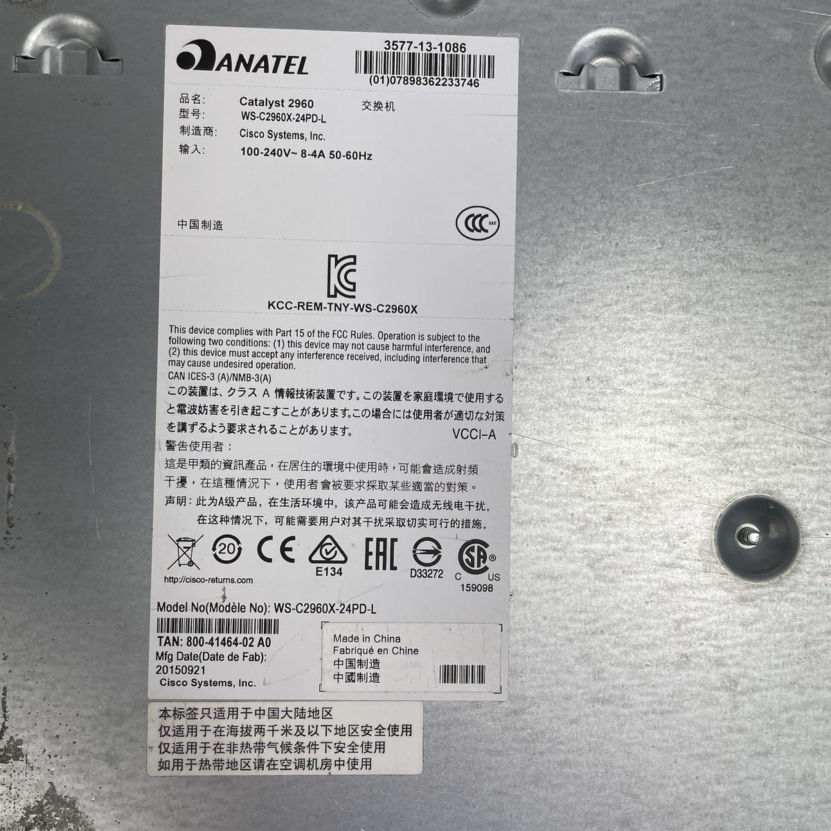 Cisco WS-C2960X-24PD-L V03 Tested & Reset No Rack Ears9