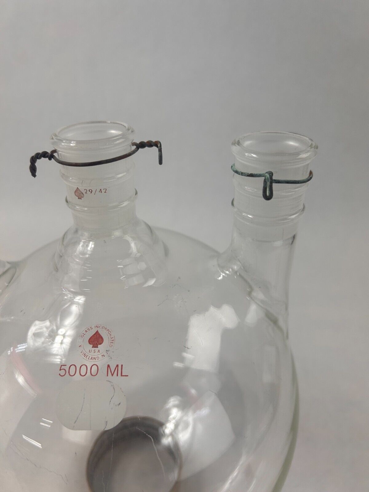 ACE Glass 5000mL 3-Neck Vertical Round Reaction Flask 29/42 Joints