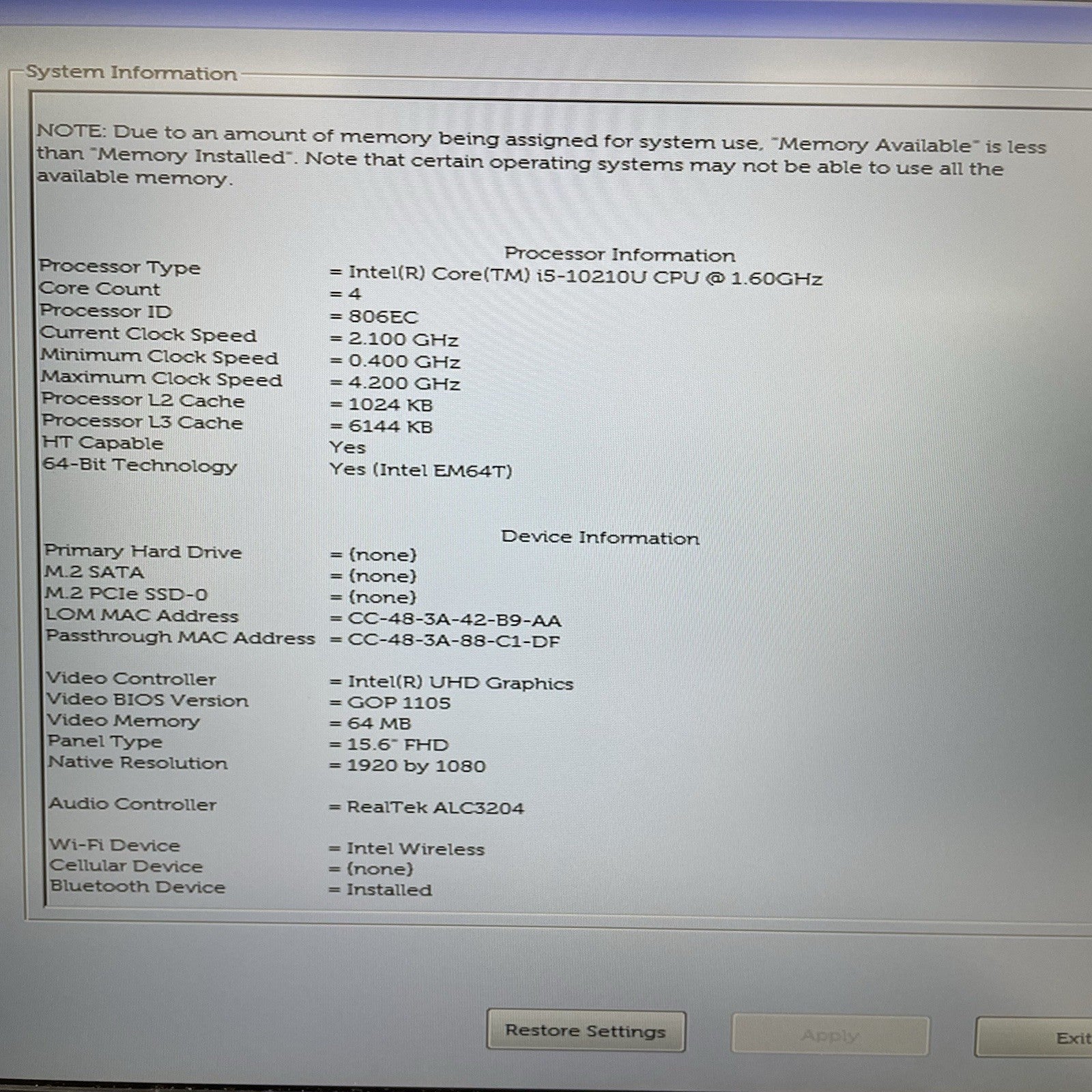 Dell Latitude 5510 15.6" i5-10210U 1.60 GHz 8 GB RAM No SSD/OS/AC/Batt - Read3