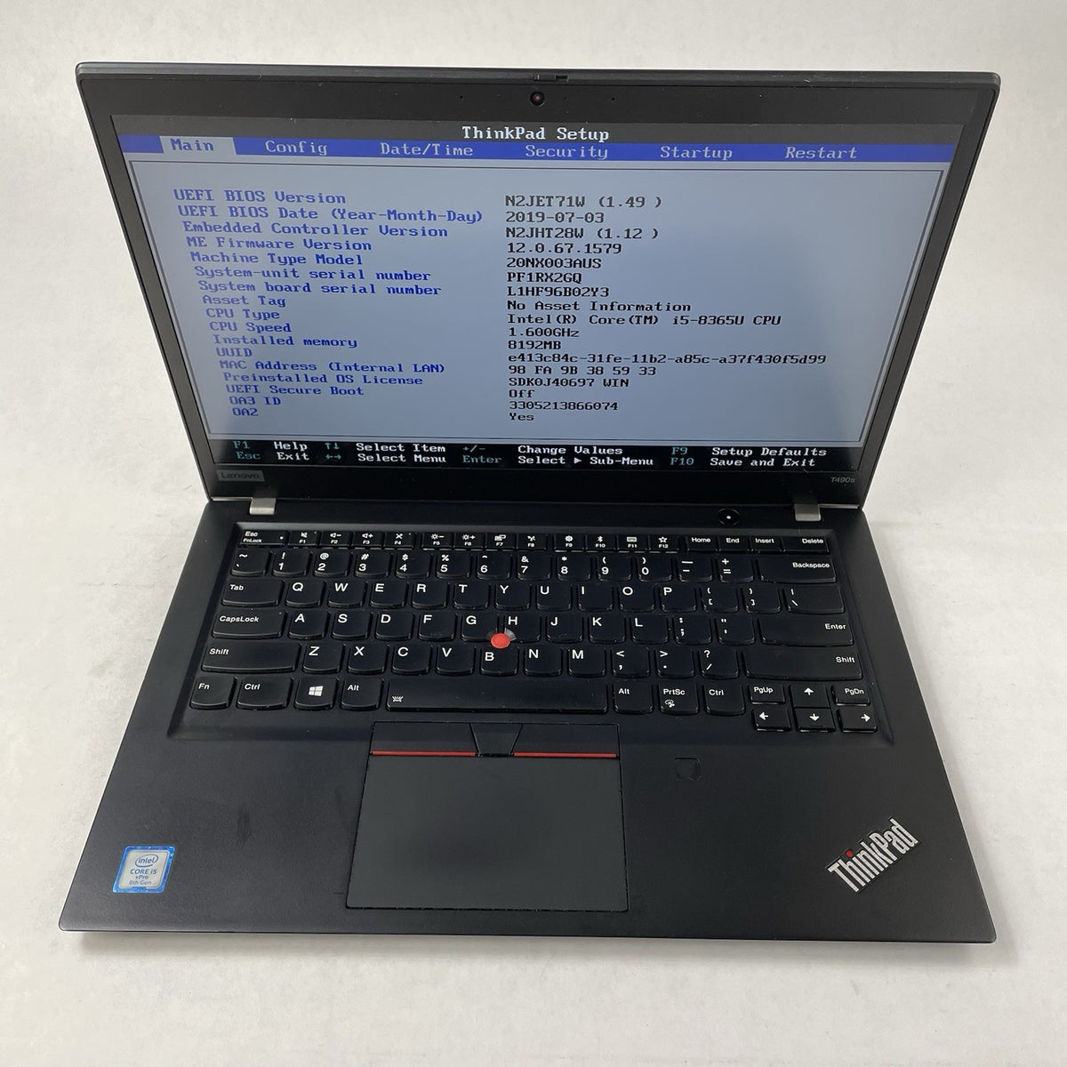 Lenovo ThinkPad T490s 14" i5-8365U 1.60 GHz 8 GB RAM No SSD/OS/AC2