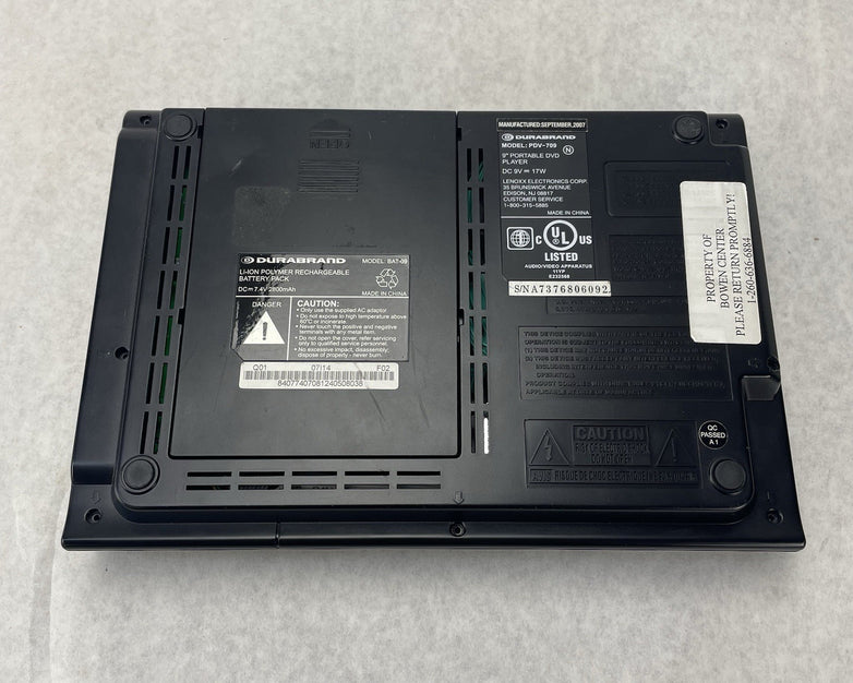 Durabrand PDV-709 Portable DVD Player 9 Inch Screen Gray Black Untested
