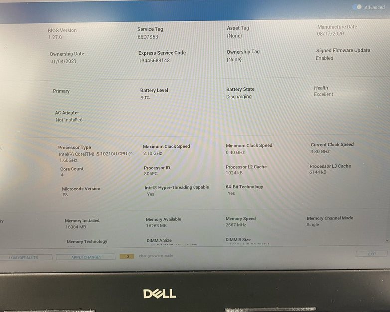 Dell Vostro 3490 14" i5-10210U 3.90GHz 16GB RAM No SSD/OS/AC - READ