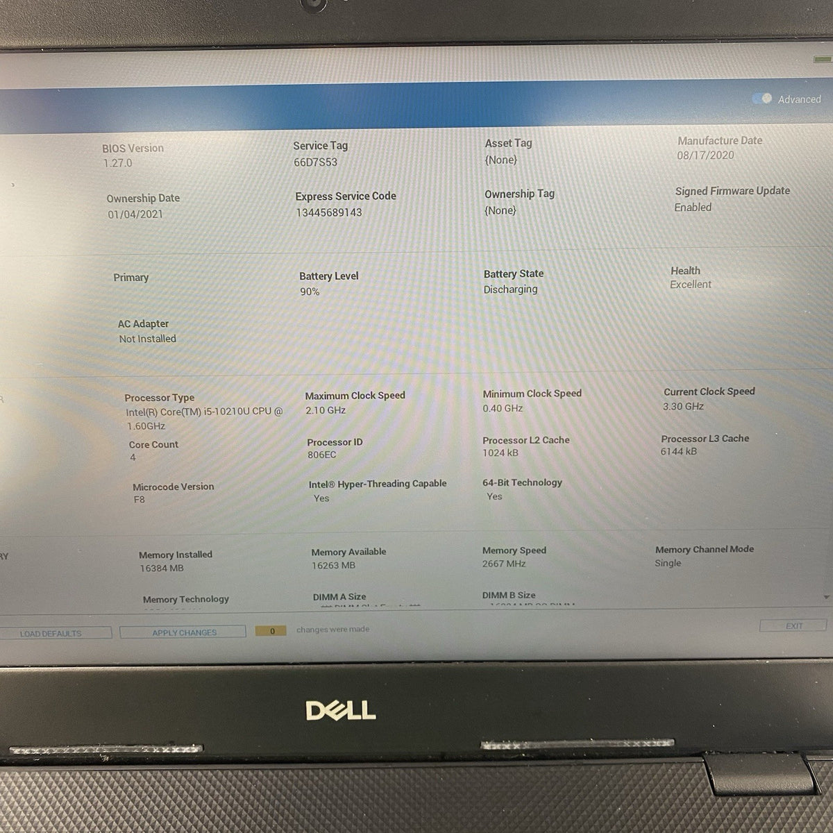Dell Vostro 3490 14" i5-10210U 3.90GHz 16GB RAM No SSD/OS/AC - READ3
