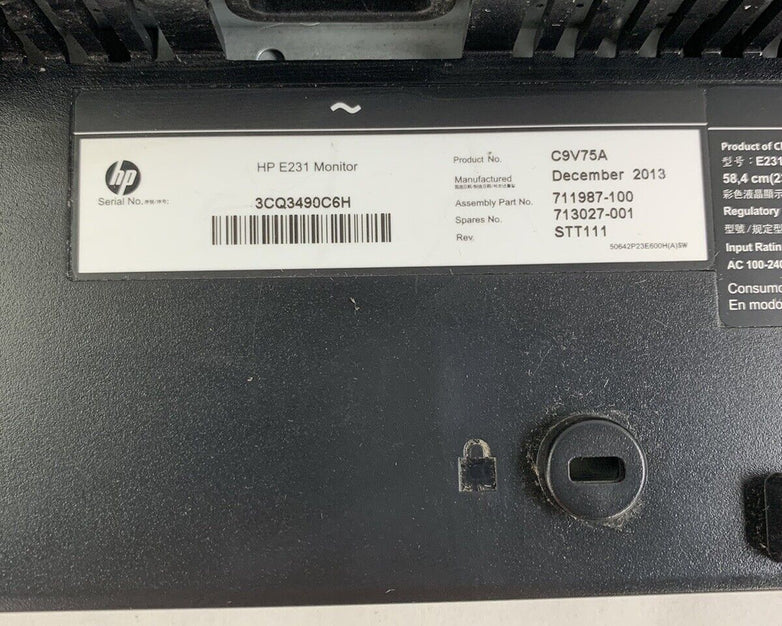 HP E231 EliteDisplay 23 in Monitor FHD LED Backlit LCD Screen VGA DVI