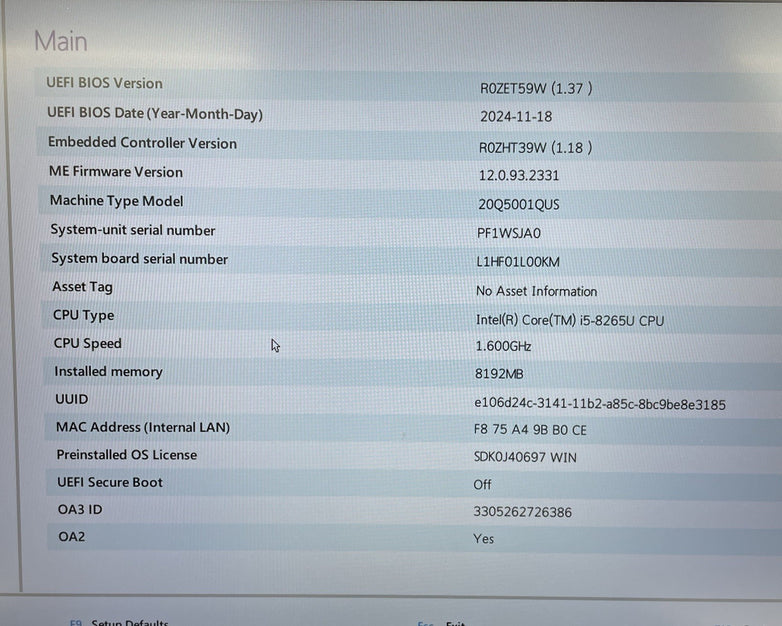 Lenovo ThinkPad L490 14" i5-8250U 1.60 GHz 8 GB RAM No SSD/OS/AC