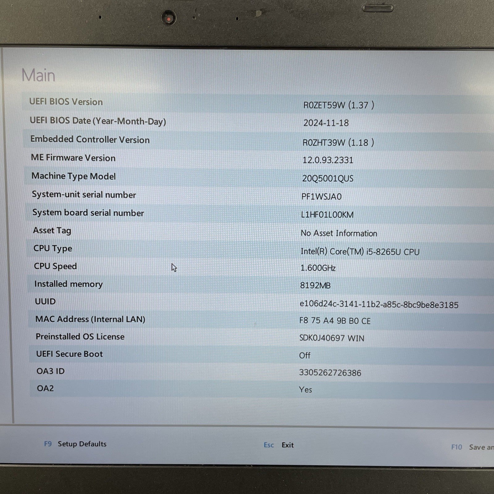 Lenovo ThinkPad L490 14" i5-8250U 1.60 GHz 8 GB RAM No SSD/OS/AC2