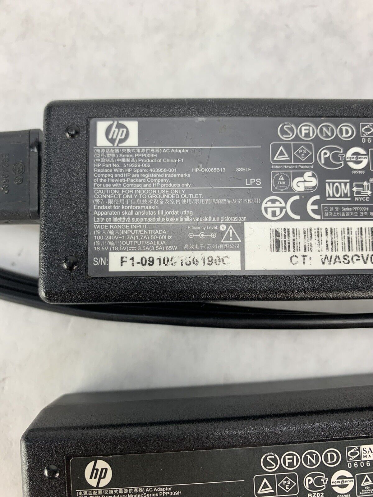 Lot 2 Genuine HP Laptop AC Adapter 380467-003 402018-001 18.5V 3.5A 65W PPP009H