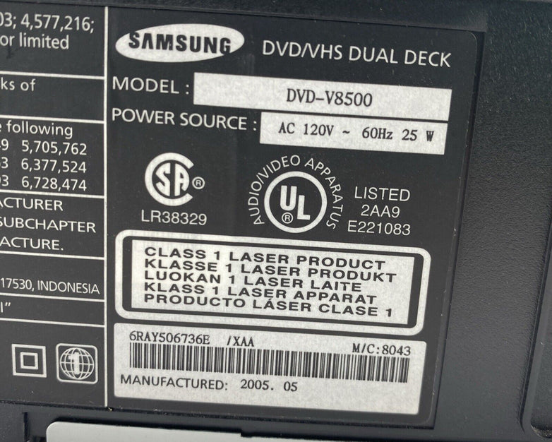 Samsung DVD-V8500 DVD VCR Combo Player No Remote BAD DVD