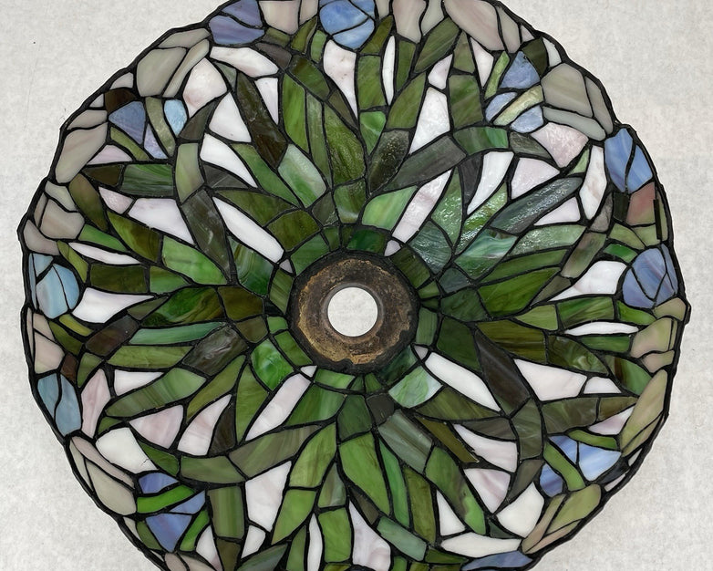 Vintage Tiffany-Style Stained Glass Lampshade Blue Green White 14.5 In