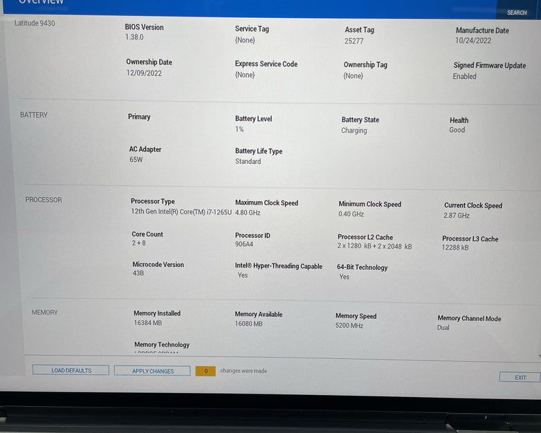 Dell Latitude 9430 14" i7-1265U 3.86 GHz 16 GB RAM No SSD/OS/AC - Bad Bottom
