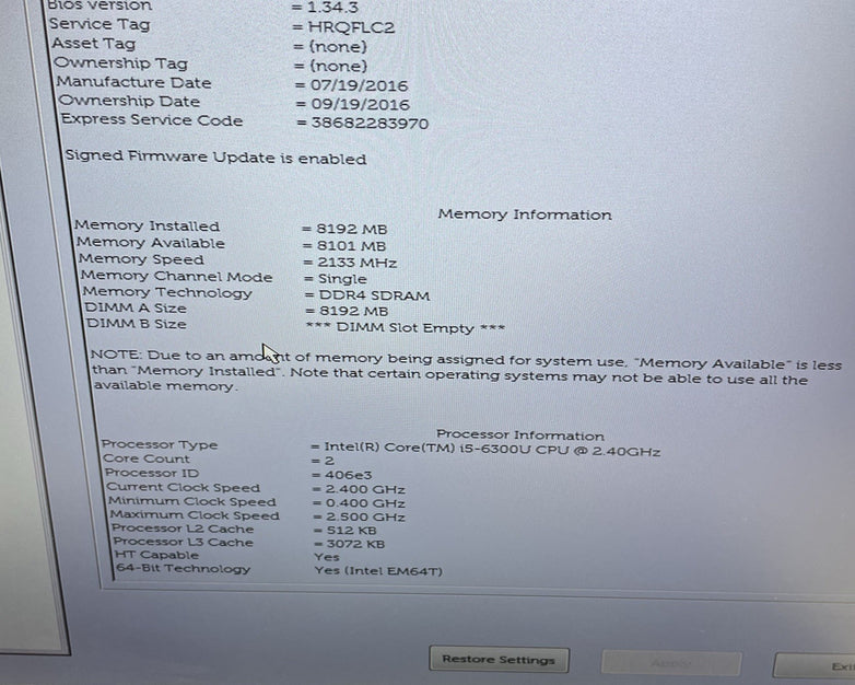 Dell Latitude E5570 15.6" Core i5-6300U 2.40 GHz 8 GB RAM No SSD No OS