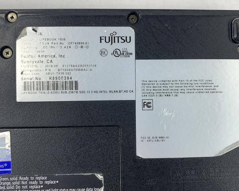 Fujitsu Lifebook T938 13.3" Laptop i5-8250U 1.6 GHz 8 GB Ram No OS No HDD No AC