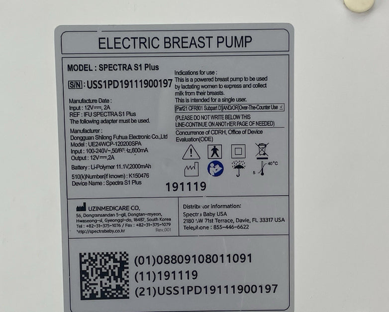 Spectra S1 Plus Breast Pump Power Tested Machine Only No Power Cord