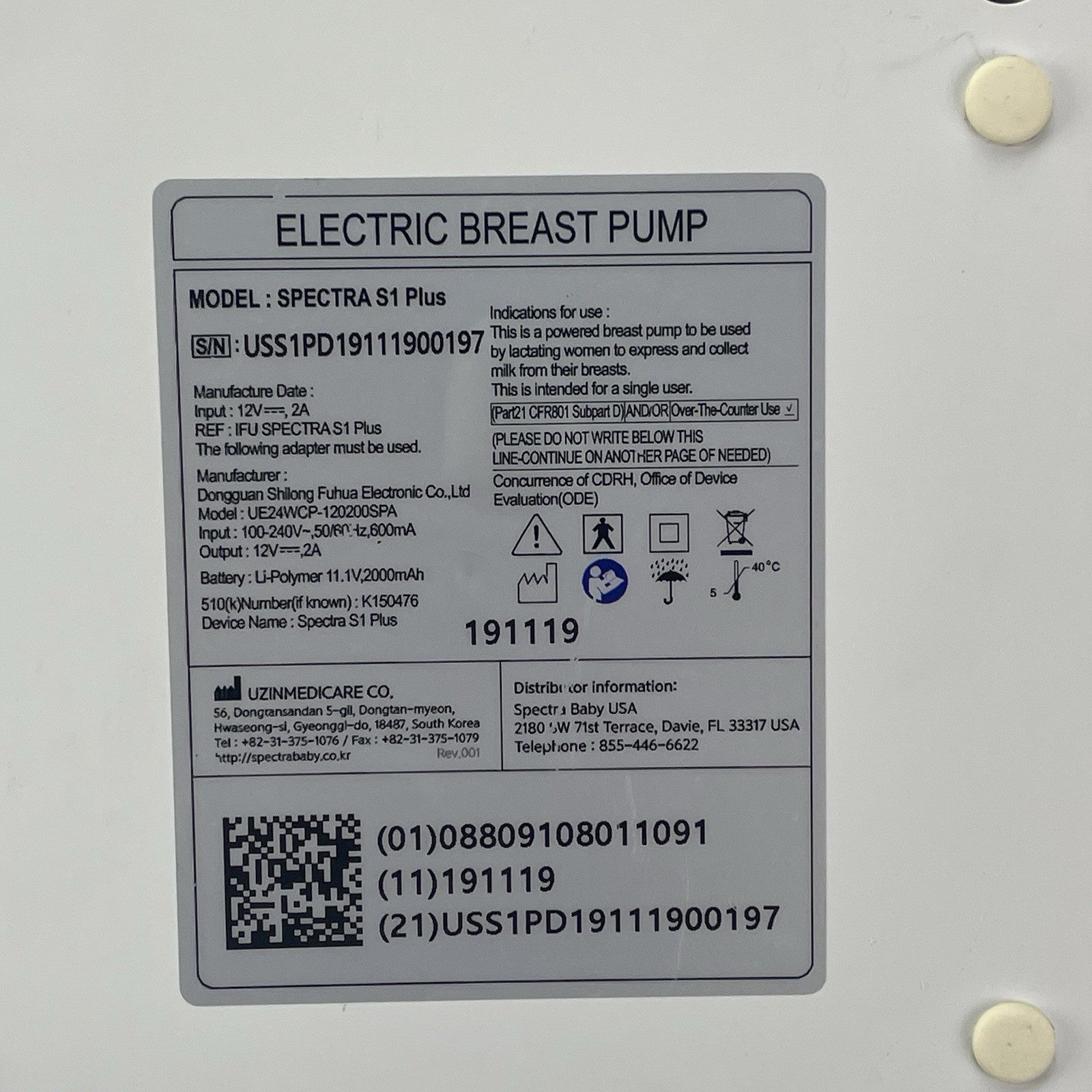 Spectra S1 Plus Breast Pump Power Tested Machine Only No Power Cord6