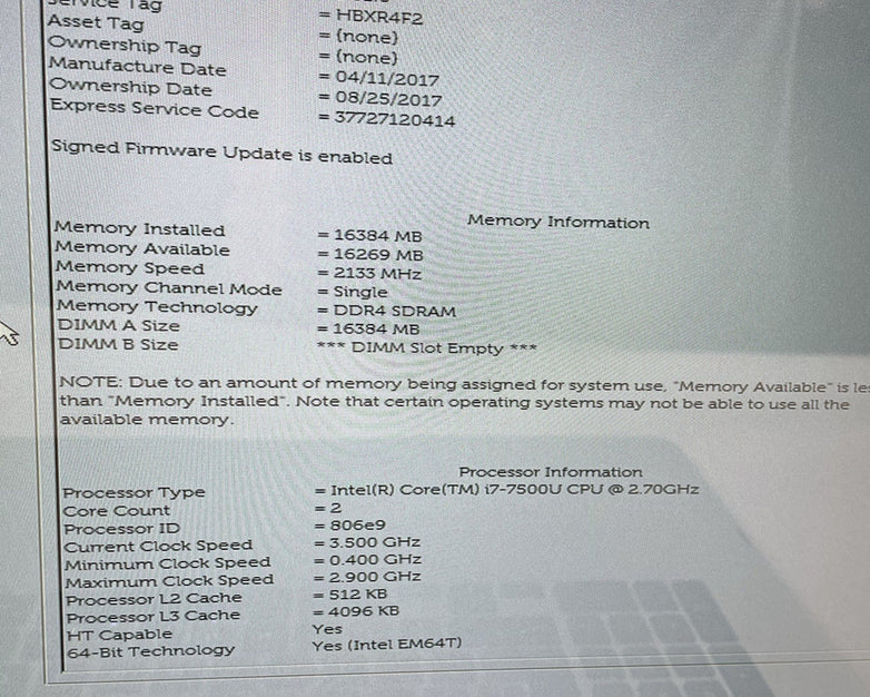 Dell Inspiron 17-7779 17.3" i7-7500U 2.70 GHz 16GB RAM NVIDIA GF108 No SSD/OS/AC