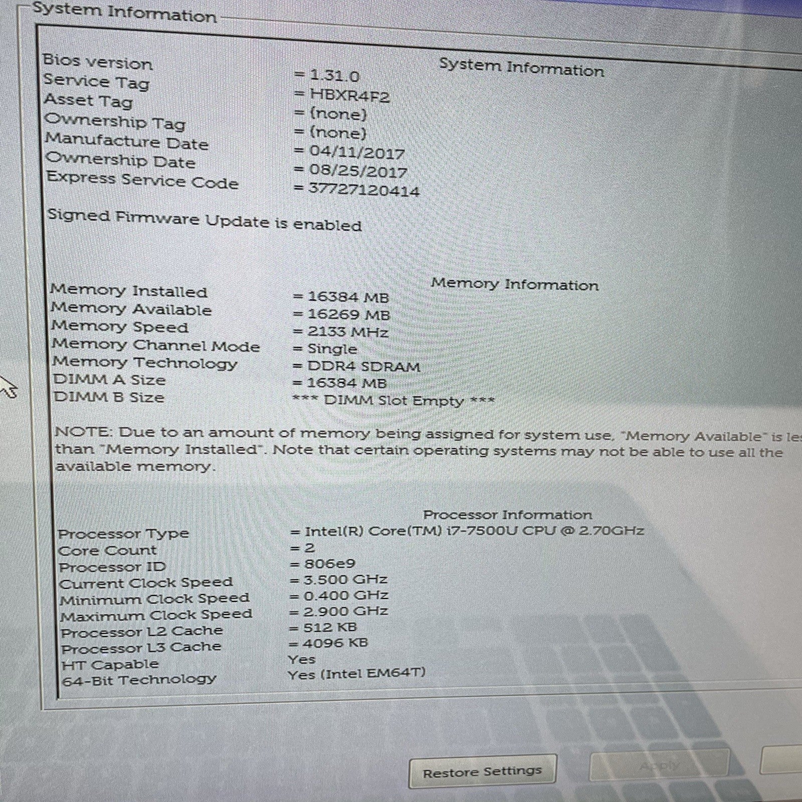 Dell Inspiron 17-7779 17.3" i7-7500U 2.70 GHz 16GB RAM NVIDIA GF108 No SSD/OS/AC2
