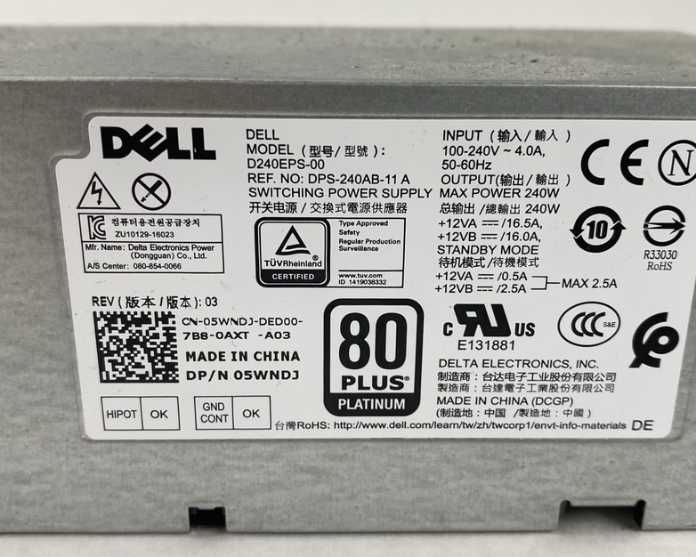 Dell D240EPS-00 05WNDJ 80 Plus Platinum 240W Switching Power Supply Tested
