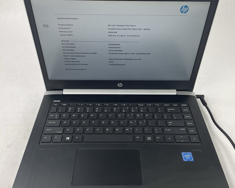 HP mt21 14" Celeron 3867U 1.80 GHz 4 GB RAM No SSD/OS/AC