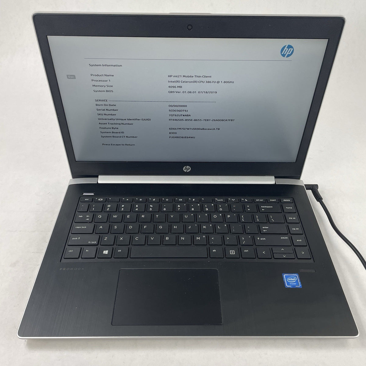 HP mt21 14" Celeron 3867U 1.80 GHz 4 GB RAM No SSD/OS/AC2