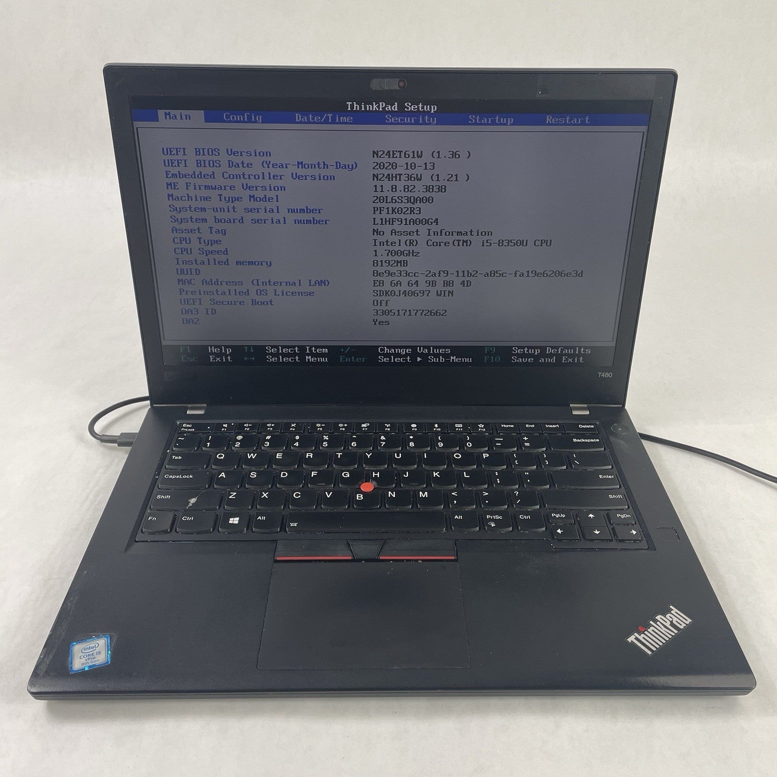 Lenovo ThinkPad T480 14" i5-8350U 1.70 GHz 8 GB RAM No SSD No OS - READ4